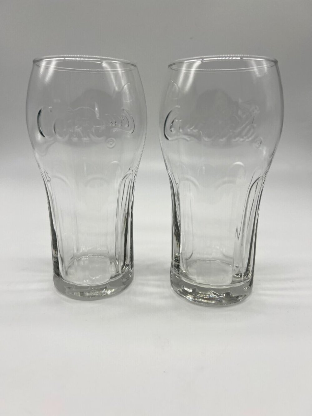 Coca Cola Heritage Clear Contour Drinking Glasses 16oz Set Of 2